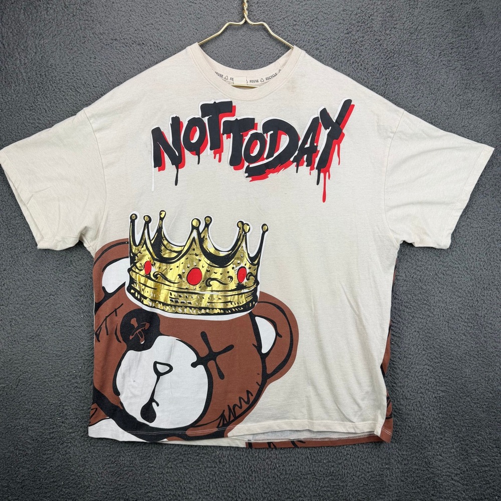 Recycled Threads Mens 2X Not Today‎ Bear King Graphic T-Shirt Cream Beige